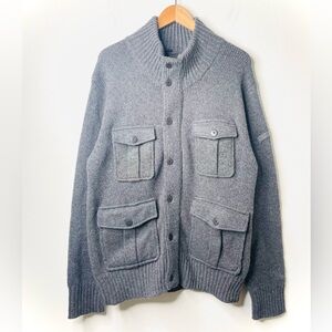 Schott NYC Army Type Garment Sweater Jacket Mens Large Gray Wool